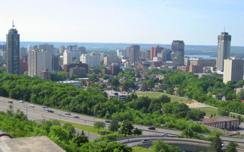 The Hamilton skyline seen from the escarpment on a clear day