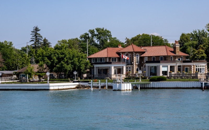 Houses along Riverside Drive seen from the Detroit River in Windsor